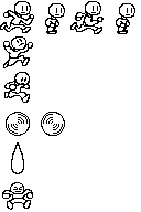 All the player's animation frames. The player looks like a generic bald guy.